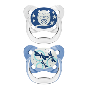 Dr Brown Ορθοδοντικές Πιπίλες Σιλικόνης Πεταλούδα  PreVent Night 0-6m Μπλε/Γκρι
