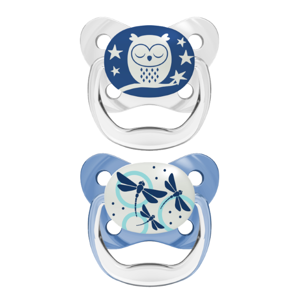 Dr Brown Ορθοδοντικές Πιπίλες Σιλικόνης Πεταλούδα PreVent Night 0-6m Μπλε/Γκρι Dr Brown Ορθοδοντικές Πιπίλες Σιλικόνης Πεταλούδα PreVent Night 0-6m Μπλε/Γκρι