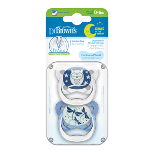 Dr Brown Ορθοδοντικές Πιπίλες Σιλικόνης Πεταλούδα  PreVent Night 0-6m Μπλε/Γκρι