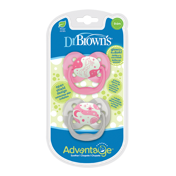 Dr. Brown's Advantage Night Πιπίλα Σιλικόνης Pink Star 0-6m Dr. Brown's Advantage Night Πιπίλα Σιλικόνης Pink Star 0-6m