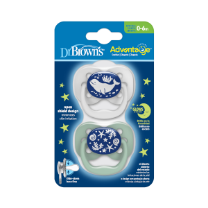 Dr. Brown's Πιπίλες Σιλικόνης Ωκεανός Λευκό-Μέντα Νυκτός με Θήκη για 0-6 μηνών 2τμχ