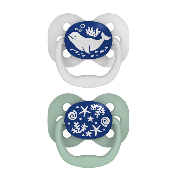 Dr. Brown's Πιπίλες Σιλικόνης Ωκεανός Λευκό-Μέντα Νυκτός με Θήκη για 0-6 μηνών 2τμχ