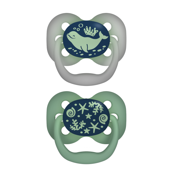 Dr. Brown's Πιπίλες Σιλικόνης Ωκεανός Λευκό-Μέντα Νυκτός με Θήκη για 0-6 μηνών 2τμχ