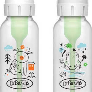 Dr. Brown’s Πλαστικό Μπιμπερό με Στενό Λαιμό Options+Γουρουνάκι/Βάτραχος 2τμχ