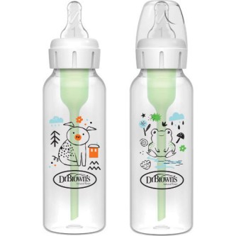 Dr. Brown’s Πλαστικό Μπιμπερό με Στενό Λαιμό Options+Γουρουνάκι/Βάτραχος 2τμχ