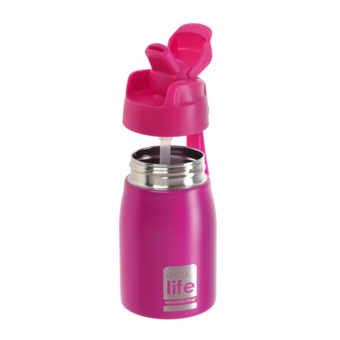 Eco Life Παγουράκι 400ml Με Eσωτερικό Καλαμάκι Pink