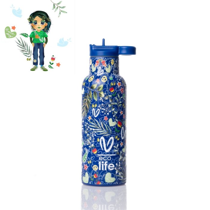 Eco Life Παγούρι Θερμός Ανοξείδωτο Με Καλαμάκι Blue 500ml Eco Life Παγούρι Θερμός Ανοξείδωτο Με Καλαμάκι Blue 500ml
