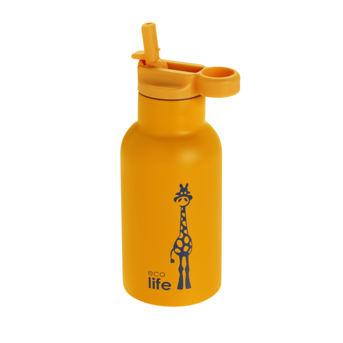 Eco Life Παγούρι Θερμός Ανοξείδωτο Με Καλαμάκι Kids Thermos Animals Giraffe 350ml