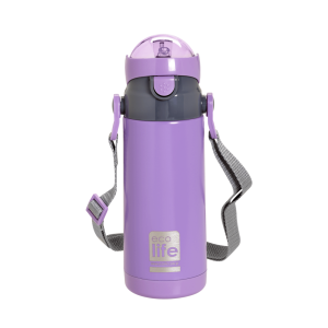 Eco Life Παγούρι Θερμός Ανοξείδωτο Με Καλαμάκι Kids Thermos  Lilac 400ml