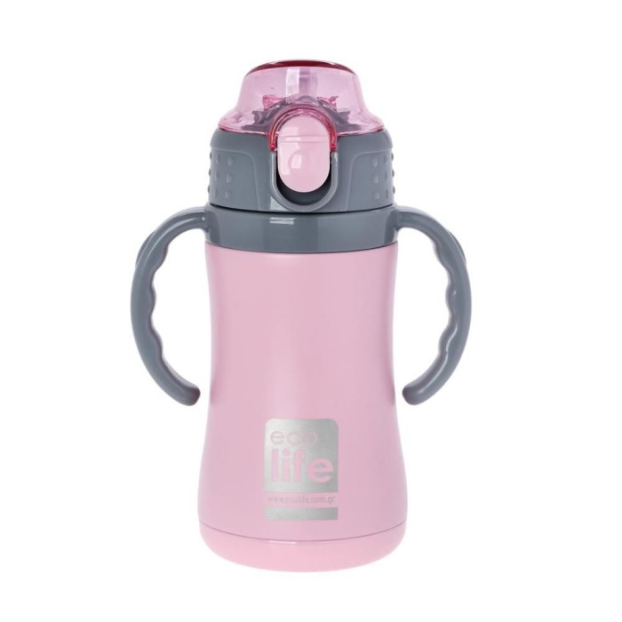 Eco Life Παγούρι Θερμός Ανοξείδωτο Με Καλαμάκι Kids Thermos Pink 300ml