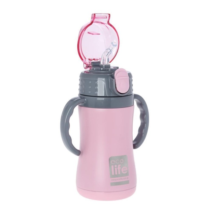 Eco Life Παγούρι Θερμός Ανοξείδωτο Με Καλαμάκι Kids Thermos Pink 300ml