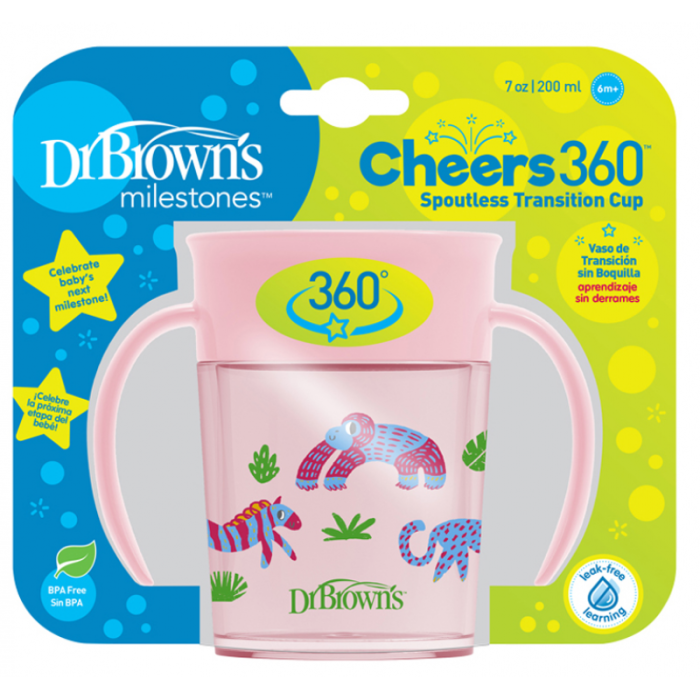 Εκπαιδευτικό Κύπελο 360° με Λαβές Ροζ 200ml Dr. Brown's
