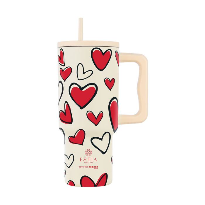 Estia Θερμό Straw Tumbler XL 900ml Save the Aegean Red Valentine Estia Θερμό Straw Tumbler XL 900ml Save the Aegean Red Valentine