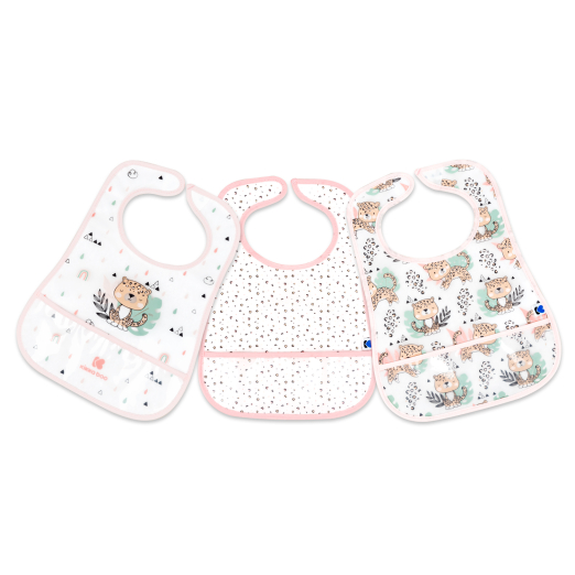 Σετ 3 Σαλιάρες Αδιάβροχες Με Τσέπη Σαβάνα Ροζ Kikka Boo