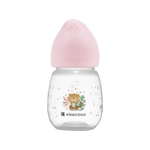 Kikka Boo Πλαστικό Μπιμπερό Με Θηλή Σιλικόνης 180ml Για 0+μηνών Pink Savanna