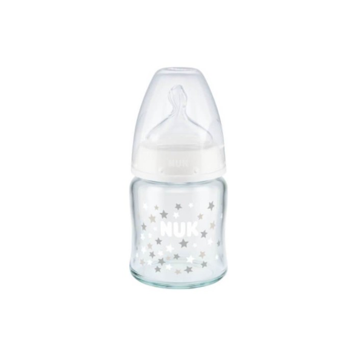 First Choice Plus Μπιμπερό Γυάλινο 120ml Με Θηλή Σιλικόνης 0-6m Άσπρο Nuk
