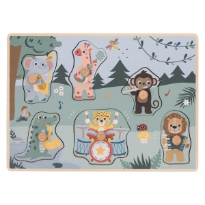 FreeON Ξύλινο Παζλ Σχήματα Με Ήχους Ζούγκλα Με Μουσικά Όργανα