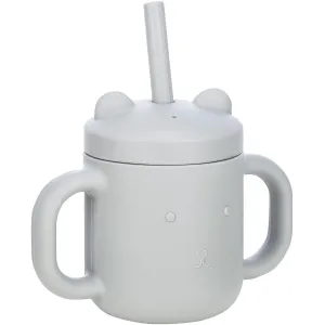 FreeOn Παιδικό Ποτηράκι Με Λαβές Και Καλαμάκι Από Σιλικόνη Γκρι 175ml για 6m+