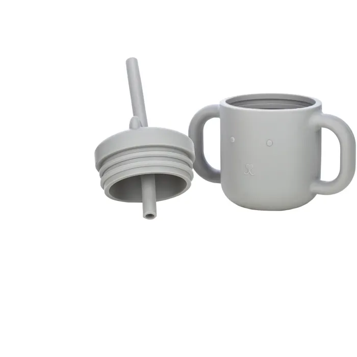 FreeOn Παιδικό Ποτηράκι Με Λαβές Και Καλαμάκι Από Σιλικόνη Γκρι 175ml για 6m+