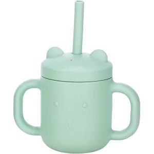 FreeOn Παιδικό Ποτηράκι Με Λαβές Και Καλαμάκι Από Σιλικόνη Μέντα 175ml για 6m+