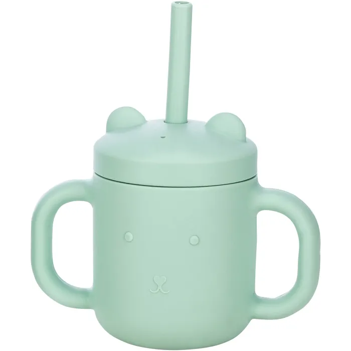 FreeOn Παιδικό Ποτηράκι Με Λαβές Και Καλαμάκι Από Σιλικόνη Μέντα 175ml για 6m+