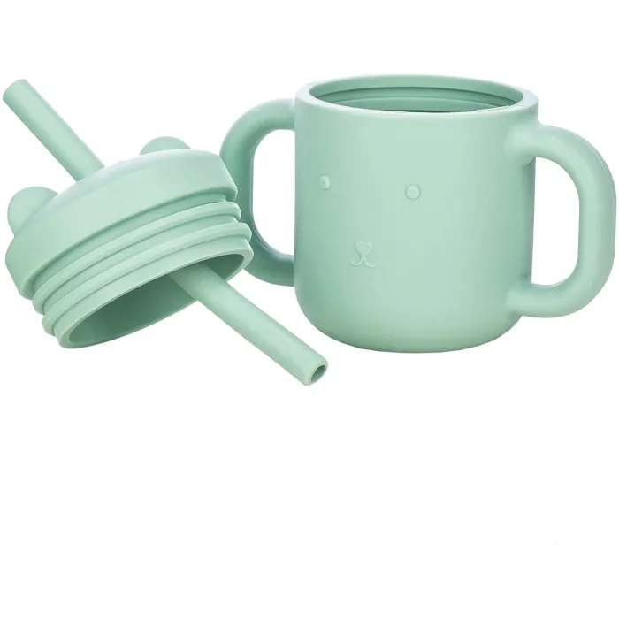 FreeOn Παιδικό Ποτηράκι Με Λαβές Και Καλαμάκι Από Σιλικόνη Μέντα 175ml για 6m+
