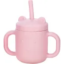FreeOn Παιδικό Ποτηράκι Με Λαβές Και Καλαμάκι Από Σιλικόνη Ροζ 175ml για 6m+