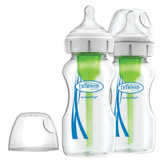 Γυάλινο Μπιμπερό 270ml με Φαρδύ Λαιμό Options+ & Θηλή Σιλικόνης Dr. Brown's 2τμχ