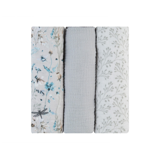 Kikka Boo Πάνες Αγκαλιάς Από Μουσελίνα 100x100εκ. 3τμχ Dreamy Fields Grey