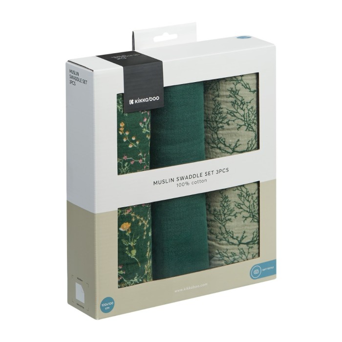 Kikka Boo Πάνες Αγκαλιάς Από Μουσελίνα 100x100εκ. 3τμχ Secret Garden Green