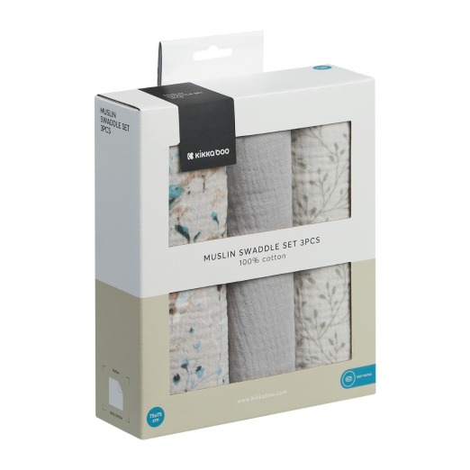 Kikka Boo Πάνες Αγκαλιάς Από Μουσελίνα Dreamy Fields Grey 75x75εκ. 3τμχ