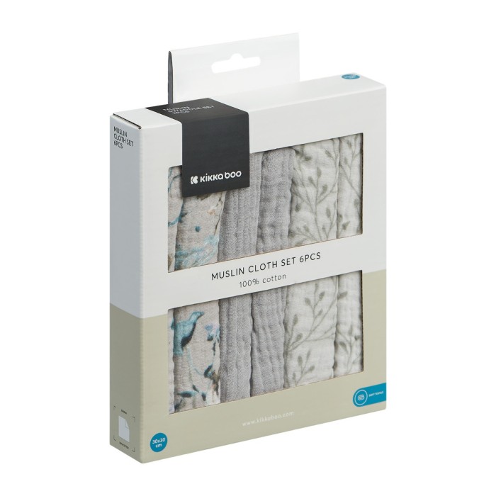 Λαβέτες Mουσελίνας 6τμχ 30x30εκ  Dreamy Fields Grey Kikka Boo