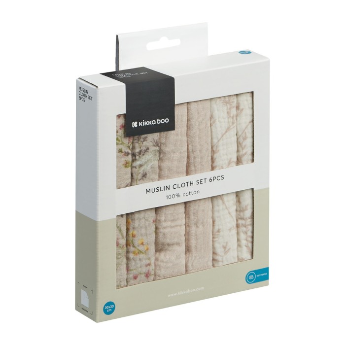 Λαβέτες Mουσελίνας 6τμχ 30x30εκ  Secret Garden Beige Kikka Boo