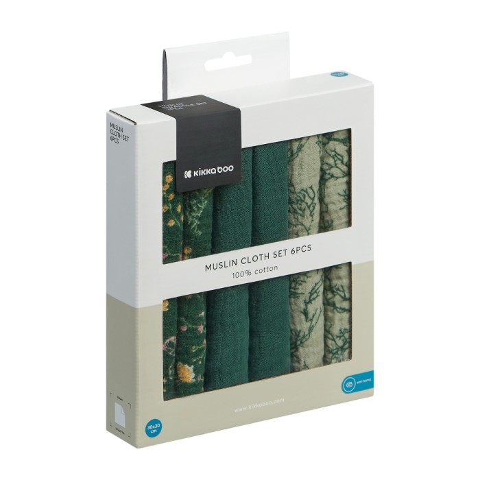 Λαβέτες Mουσελίνας 6τμχ 30x30εκ  Secret Garden Green Kikka Boo