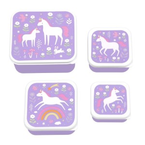 A Little Lovely Company: Σετ 4 Δοχεία Φαγητού Lunch & Snack Box Unicorn Dreams