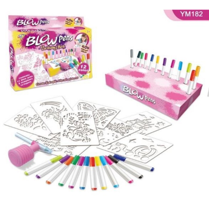 Μαρκαδόροι  Spray Ζωγραφικής Ροζ Blow Pens με Πλακέτες Σχεδίων 