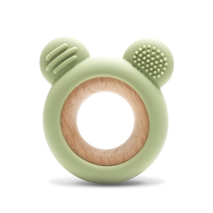 Μασητικό Σιλικόνης Kαι Ξύλου Οξιάς Bear Natural Fresh Green Lorelli