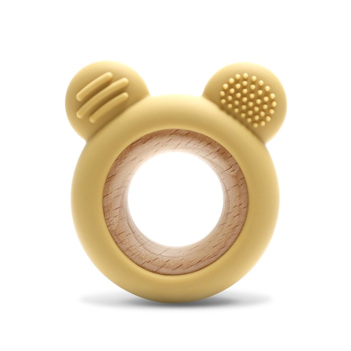 Μασητικό Σιλικόνης Kαι Ξύλου Οξιάς Bear Natural Yellow Lorelli