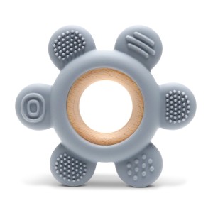 Μασητικό Σιλικόνης Kαι Ξύλου Οξιάς Flower Natural Grey Lorelli