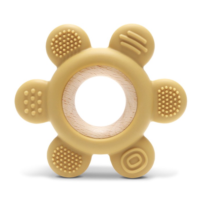 Μασητικό Σιλικόνης Kαι Ξύλου Οξιάς Flower Natural Yellow Lorelli