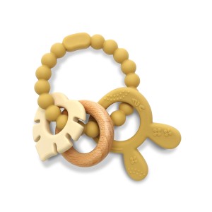 Μασητικό Σιλικόνης Kαι Ξύλου Οξιάς Rabbit Natural Yellow Lorelli