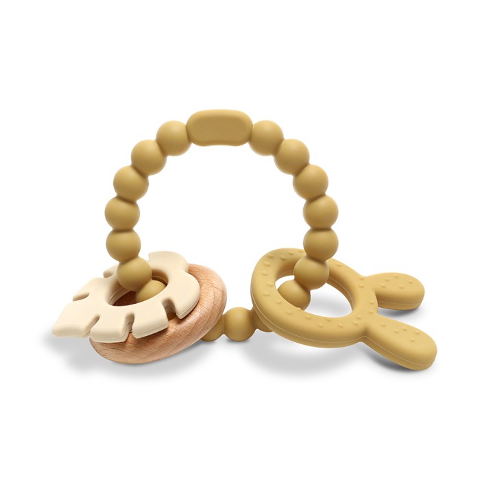 Μασητικό Σιλικόνης Kαι Ξύλου Οξιάς Rabbit Natural Yellow Lorelli