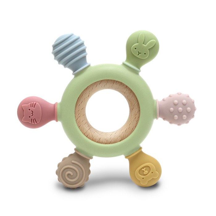 Μασητικό Σιλικόνης Kαι Ξύλου Οξιάς Rudder Natural Fresh Green Lorelli