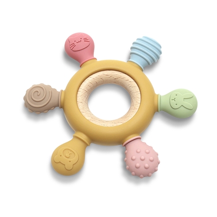 Μασητικό Σιλικόνης Kαι Ξύλου Οξιάς Rudder Natural Yellow Lorelli