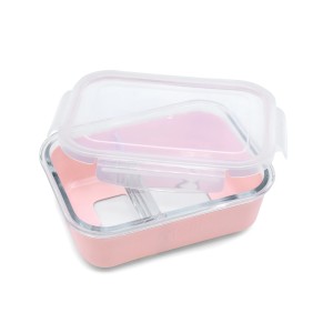 Melii Δοχείο Φαγητού Glass Bento με θήκη σιλικόνης (740ml) – pink