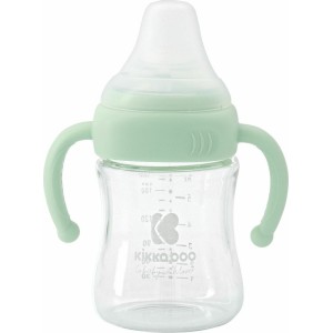 Μπιμπερό Γυάλινο Με Ασύμμετρη Θηλή Σιλικόνης Και Χειρολαβές 180ml Μέντα Kikka Boo