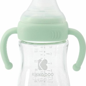 Μπιμπερό Γυάλινο Με Ασύμμετρη Θηλή Σιλικόνης Και Χειρολαβές 180ml Μέντα Kikka Boo