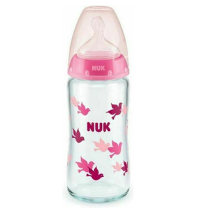 Μπιμπερό Γυάλινο Nuk First Choice Temperature Control Με Θηλή Σιλικόνης 0-6m 240ml Ροζ