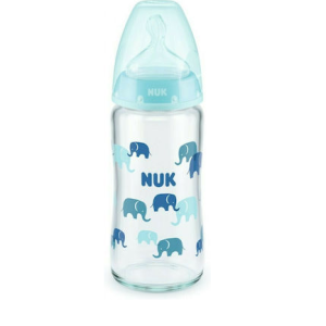 Μπιμπερό Γυάλινο Nuk First Choice Temperature Control Με Θηλή Σιλικόνης 0-6m 240ml Μπλε