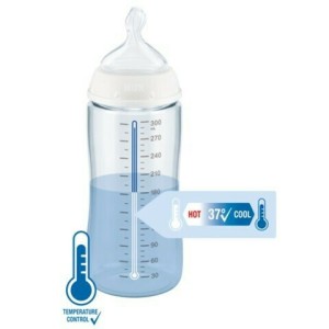 Μπιμπερό Γυάλινο Nuk First Choice Temperature Control Με Θηλή Σιλικόνης 0-6m 240ml Μπλε